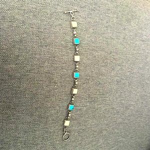 Taxco Vintage Silver, Turquoise & Mother-of-Pearl Bracelet